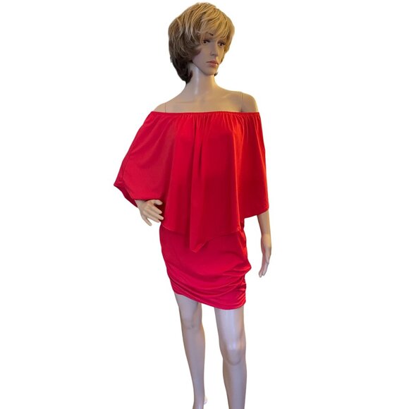 Red Off Shoulder Ruffles MIni Dress Sz M Night Club Bodycon - Picture 1 of 9